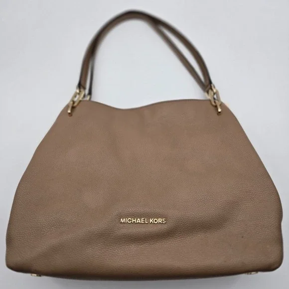 Michael Kors Raven Tan Pebble Leather Tote Shoulder Bag Hobo Style Hybrid Casual - Picture 3 of 16
